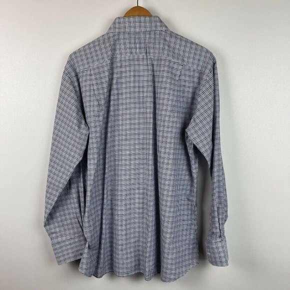 Executive Tom James Men XL Long Sleeve Button Front Shirt Blue Brown Micro Check - Picture 3 of 7